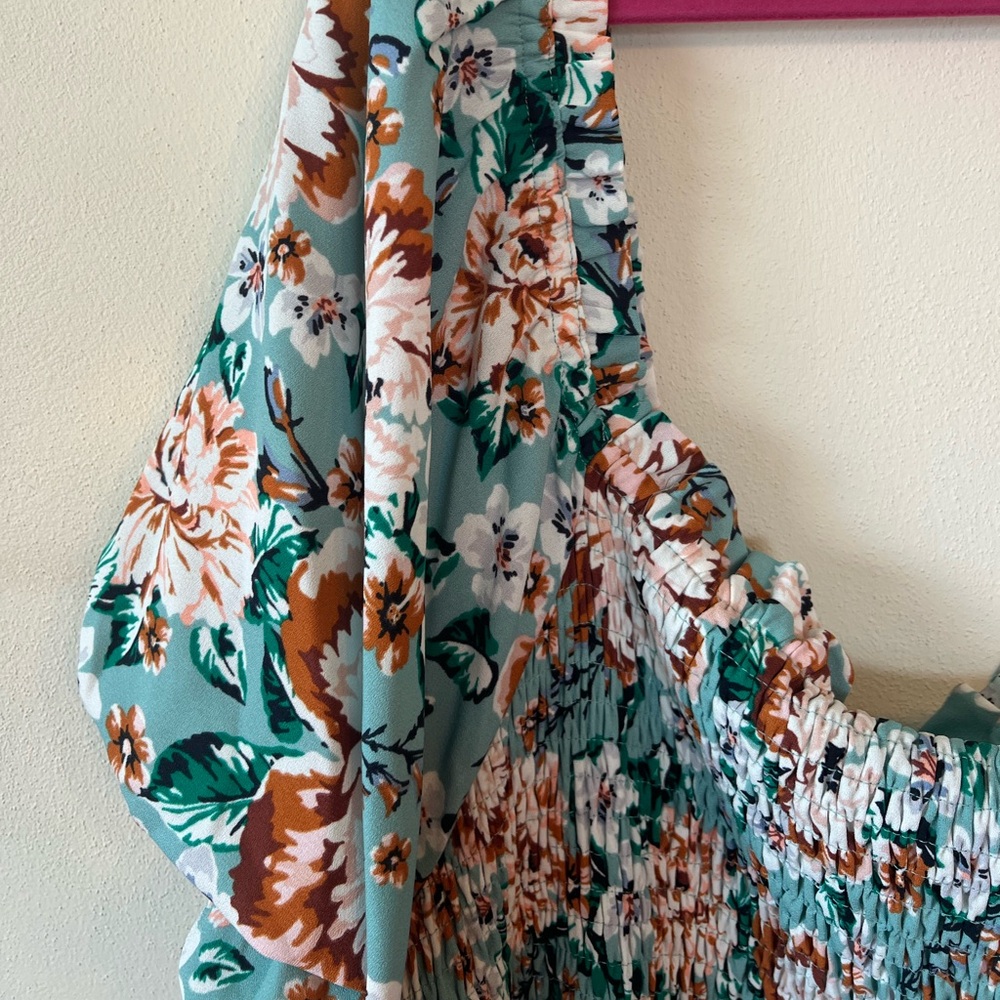 Plus Size LC Lauren Conrad Balloon Sleeve Smocked Floral Midi Dress - Picture 11 of 12